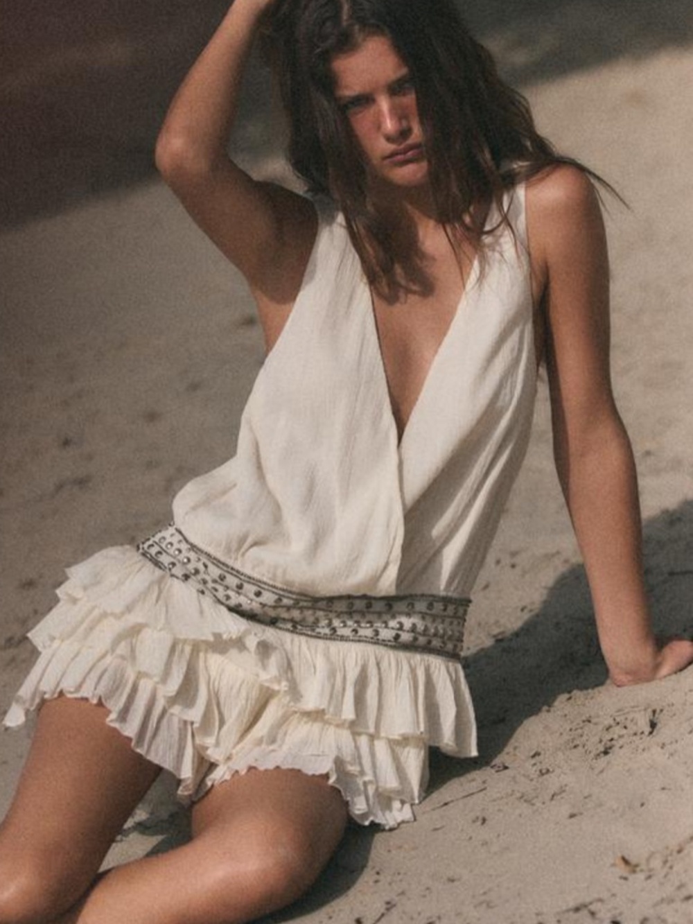 Zara Chiffon Ruffled Studded Dress